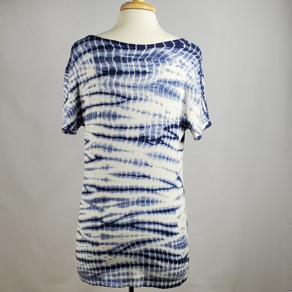 Time and Tru Blue + White Short-Sleeved Crew Neck Top - Picture 4 of 9